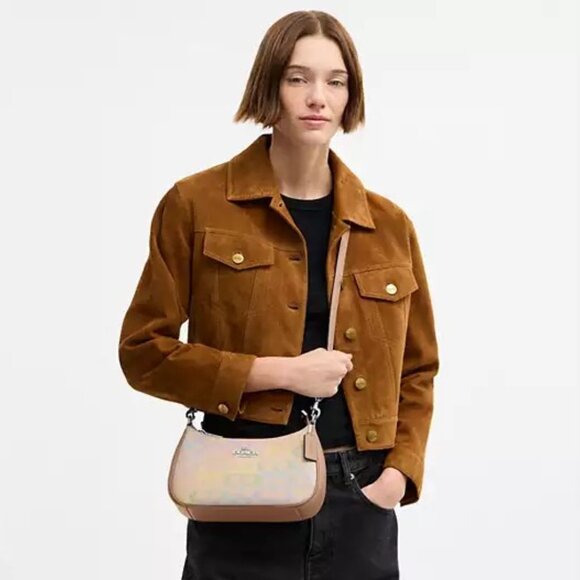 NWT Coach Teri Shoulder Bag In Rainbow Signature Canvas - Picture 6 of 13